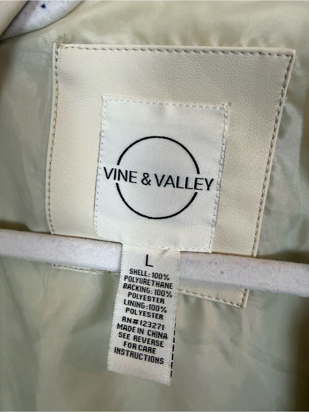 Vine & Valley Faux Leather Moto Jacket Cream Off-White Size Large L Moto Biker - Picture 2 of 6